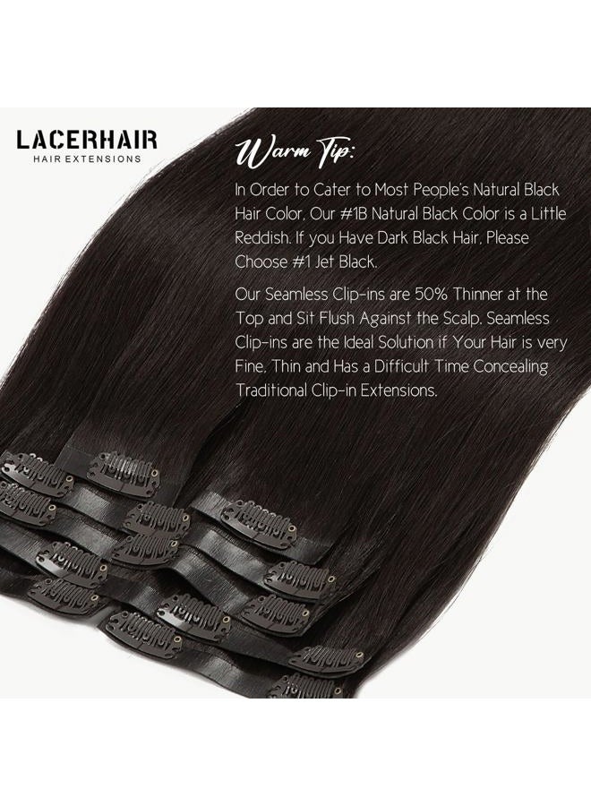 Lacer Hair Seamless Hair Extensions Clip in Human Hair #2 Darkest Brown Ultra Thin Double Weft PU Invisible Clip in Hair Extensions Virgin Remy Human Hair Clip in 7pcs 110g 22 Inch - Image 4