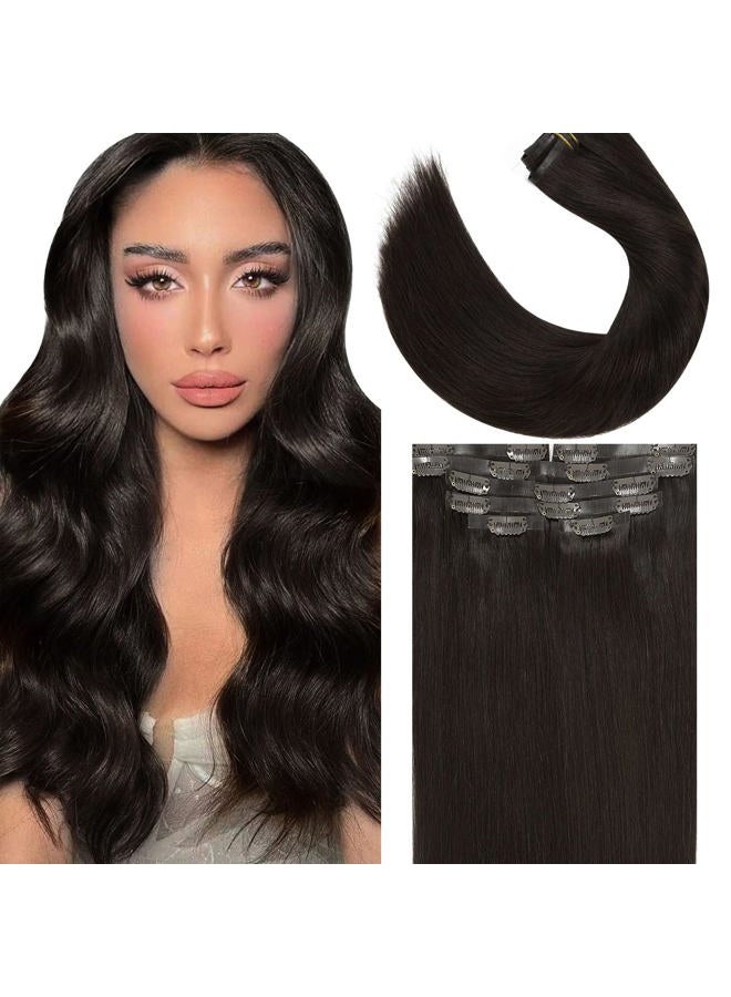 Lacer Hair Seamless Hair Extensions Clip in Human Hair #2 Darkest Brown Ultra Thin Double Weft PU Invisible Clip in Hair Extensions Virgin Remy Human Hair Clip in 7pcs 110g 22 Inch - Image 1