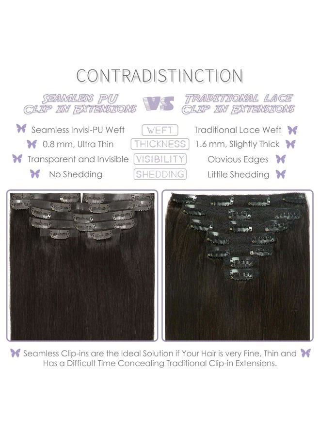 Lacer Hair Seamless Hair Extensions Clip in Human Hair #2 Darkest Brown Ultra Thin Double Weft PU Invisible Clip in Hair Extensions Virgin Remy Human Hair Clip in 7pcs 110g 22 Inch - Image 3
