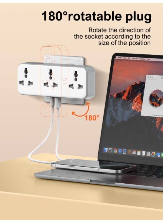 REBENUO 3 Power Socket Extension with Type C PD Port and USB QC3.0 fast charging Port Rotatable power strip - Image 4