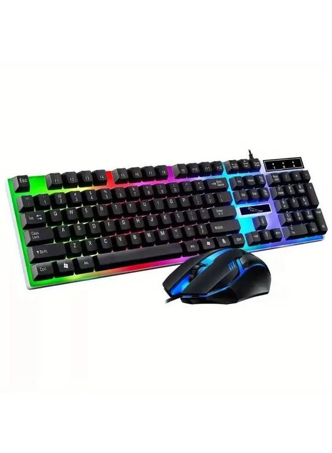 طقم لوحة مفاتيح RGB للجيم وماوس أسود بسلك USB، 104 مفتاح بإضاءة خلفية LED لأجهزة الكمبيوتر وبلاي ستيشن 4 - Image 1