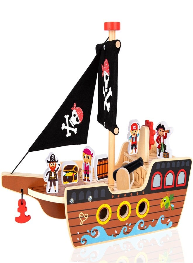 ArtCreativity Wooden Pirate Ship Toy Set for Kids - Pirate Play Set with Wood Ship, Cannon, Barrel, Treasure Chest, Bench, 4 Pirates - Toy Ship for Boys 3-5 - Pirate Gifts for Christmas - Image 2