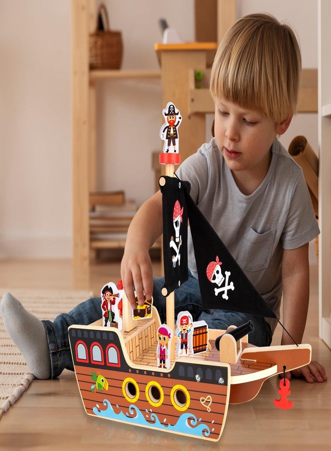 ArtCreativity Wooden Pirate Ship Toy Set for Kids - Pirate Play Set with Wood Ship, Cannon, Barrel, Treasure Chest, Bench, 4 Pirates - Toy Ship for Boys 3-5 - Pirate Gifts for Christmas - Image 5
