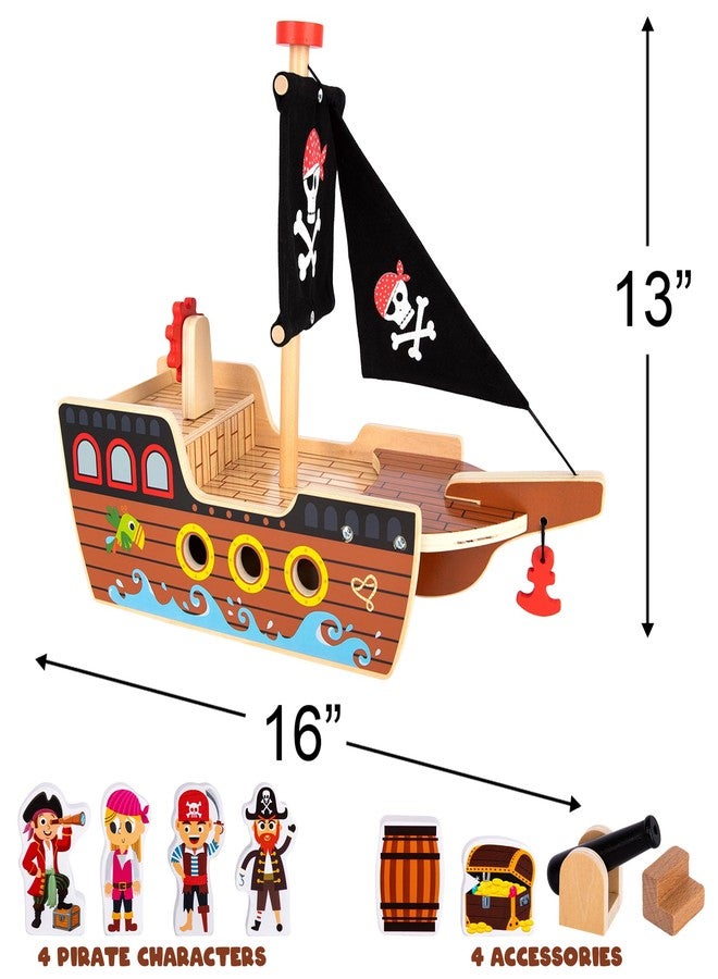 ArtCreativity Wooden Pirate Ship Toy Set for Kids - Pirate Play Set with Wood Ship, Cannon, Barrel, Treasure Chest, Bench, 4 Pirates - Toy Ship for Boys 3-5 - Pirate Gifts for Christmas - Image 3
