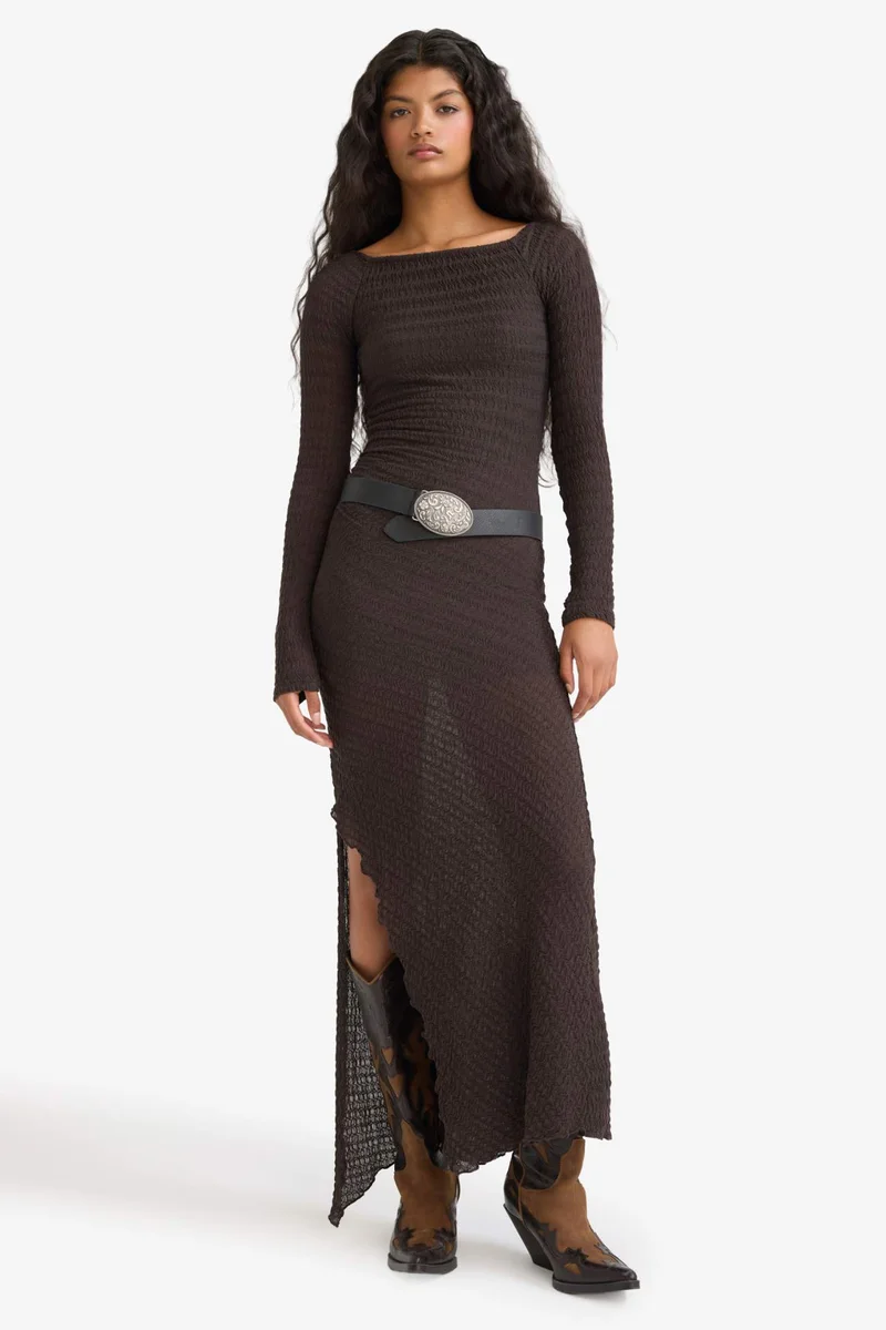 ديفاكتو Crepe Long Sleeve Maxi Dress