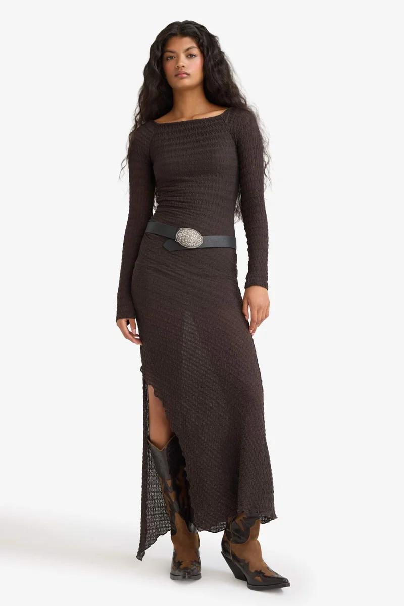ديفاكتو Crepe Long Sleeve Maxi Dress