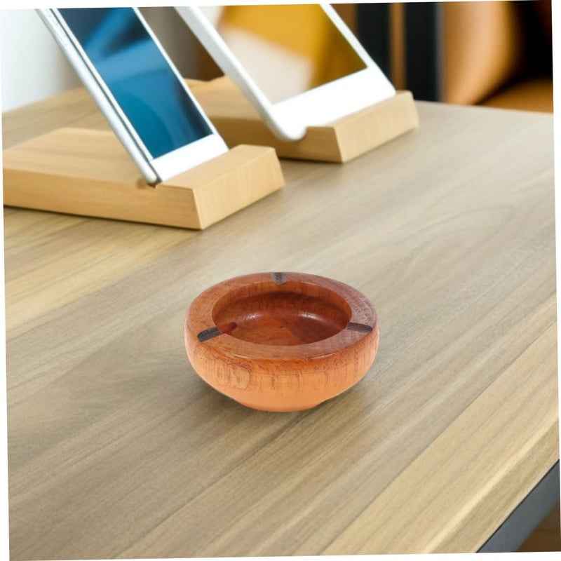 Small Retro Wooden Ashtray For Indoor Smoking Tabletop Office Living Room 10x3 5cm - Image 5