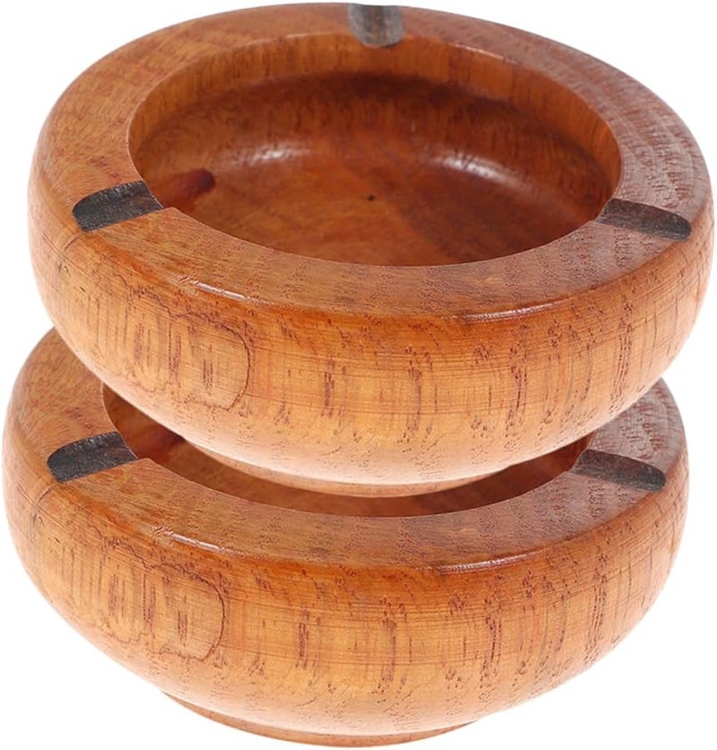 Small Retro Wooden Ashtray For Indoor Smoking Tabletop Office Living Room 10x3 5cm - Image 1