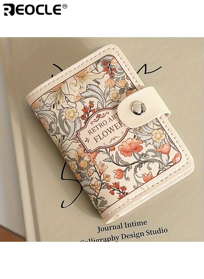 REOCLE Women's Floral Credit Card Holder with Multi Slot Organizer and Snap Closure Design Womens Compact Wallet with ID License Storage for Everyday Casual Use - Image 1