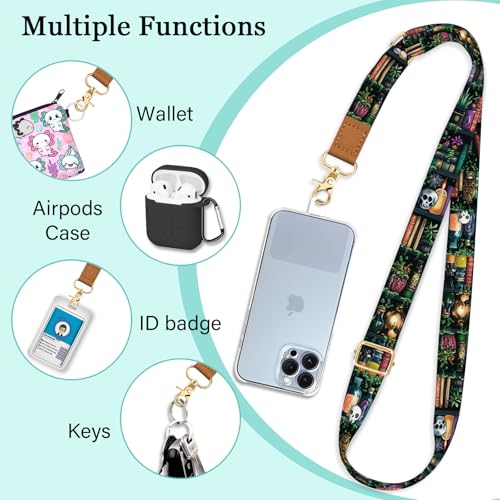 Piefly Phone Lanyard Crossbody Strap, Goth Bookshelf Cell Phone Lanyards for Around the Neck Wristlet Shoulder, Funny Skull Gothic Wrist Strap Adjustable Witchy Accessories Travel Essentials - Image 4