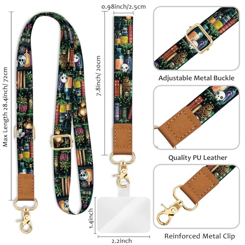 Piefly Phone Lanyard Crossbody Strap, Goth Bookshelf Cell Phone Lanyards for Around the Neck Wristlet Shoulder, Funny Skull Gothic Wrist Strap Adjustable Witchy Accessories Travel Essentials - Image 5