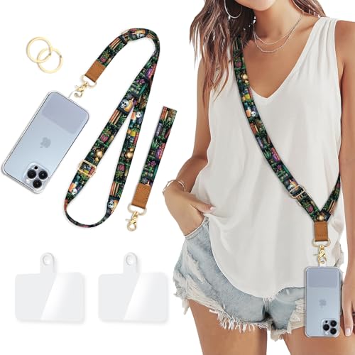 Piefly Phone Lanyard Crossbody Strap, Goth Bookshelf Cell Phone Lanyards for Around the Neck Wristlet Shoulder, Funny Skull Gothic Wrist Strap Adjustable Witchy Accessories Travel Essentials - Image 1
