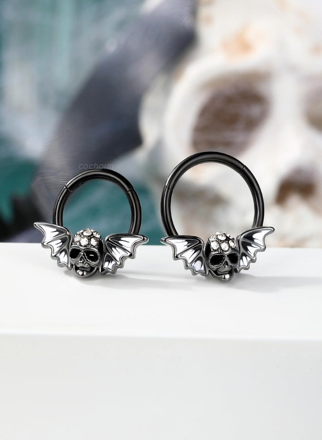 COCHARM Halloween Septum Rings,16G 10MM Black Skull Septum Jewelry, Dainty Helix Daith Earrings for Women, Stainless Steel Helix Daith Piercing Jewelry - Image 4