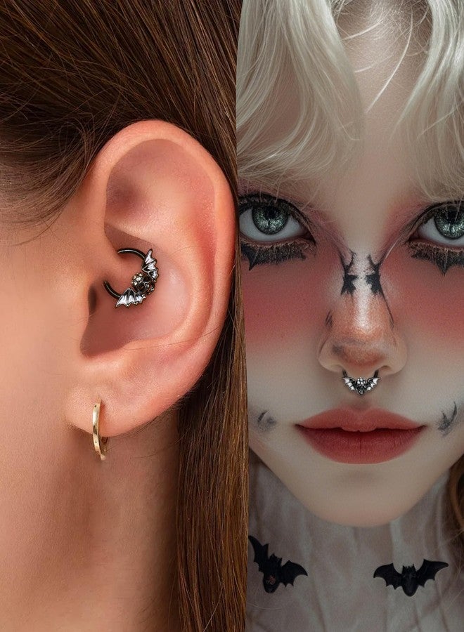 COCHARM Halloween Septum Rings,16G 10MM Black Skull Septum Jewelry, Dainty Helix Daith Earrings for Women, Stainless Steel Helix Daith Piercing Jewelry - Image 2