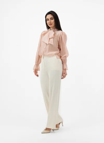 Lalele ELEGANT ROSE BEIGE BOW-TIE BLOUSE