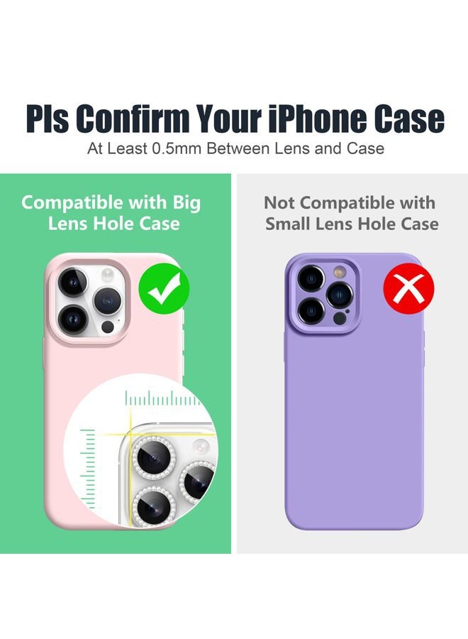 AGVEE 3+3 6 Pack for iPhone 16 Pro 6.3" / 16 Pro Max 6.9" Camera Lens Cover Protector, Bling Diamond & Bling Glitter Metal Ring 9H Tempered HD Glass Camera Cover Protector Film, Bling-Silver - Image 3