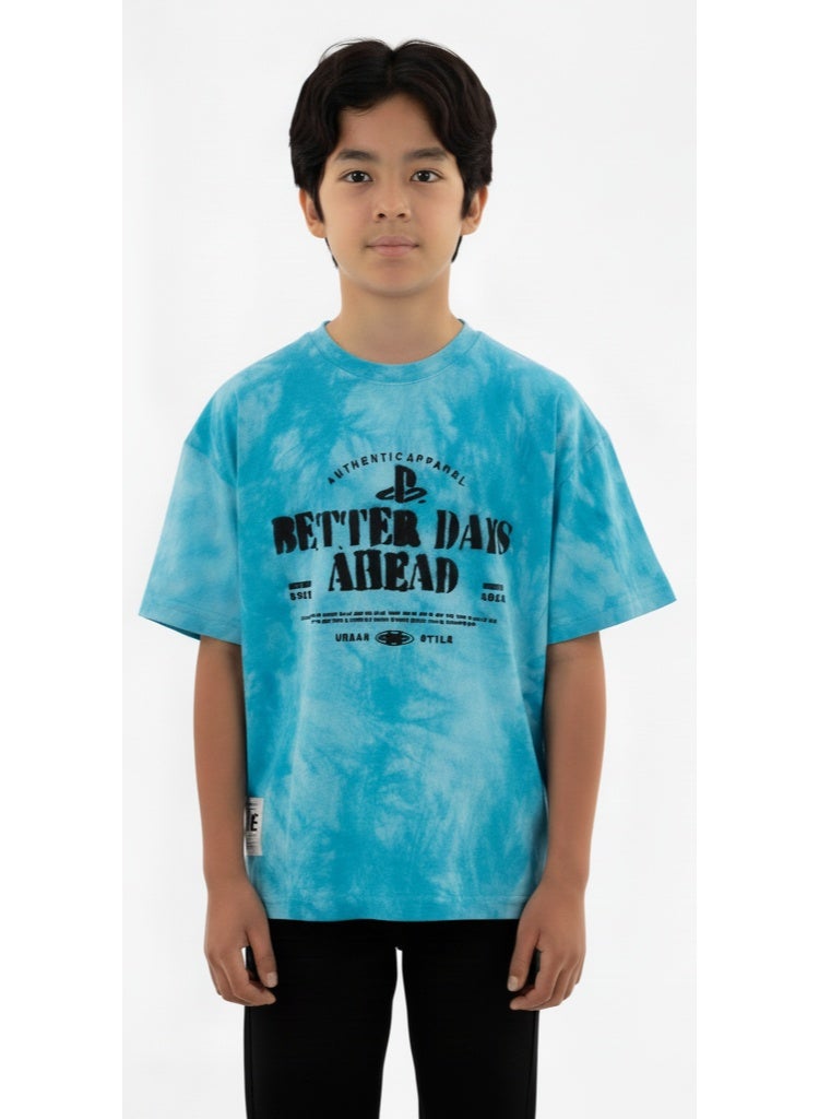 JOANNA 23KY309B Boy's Better Days Ahead Quotes Round Neck Short Sleeve T-Shirt - Turquoise - Image 1