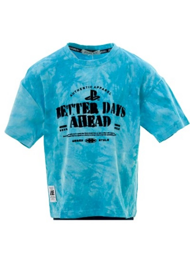 JOANNA 23KY309B Boy's Better Days Ahead Quotes Round Neck Short Sleeve T-Shirt - Turquoise - Image 4