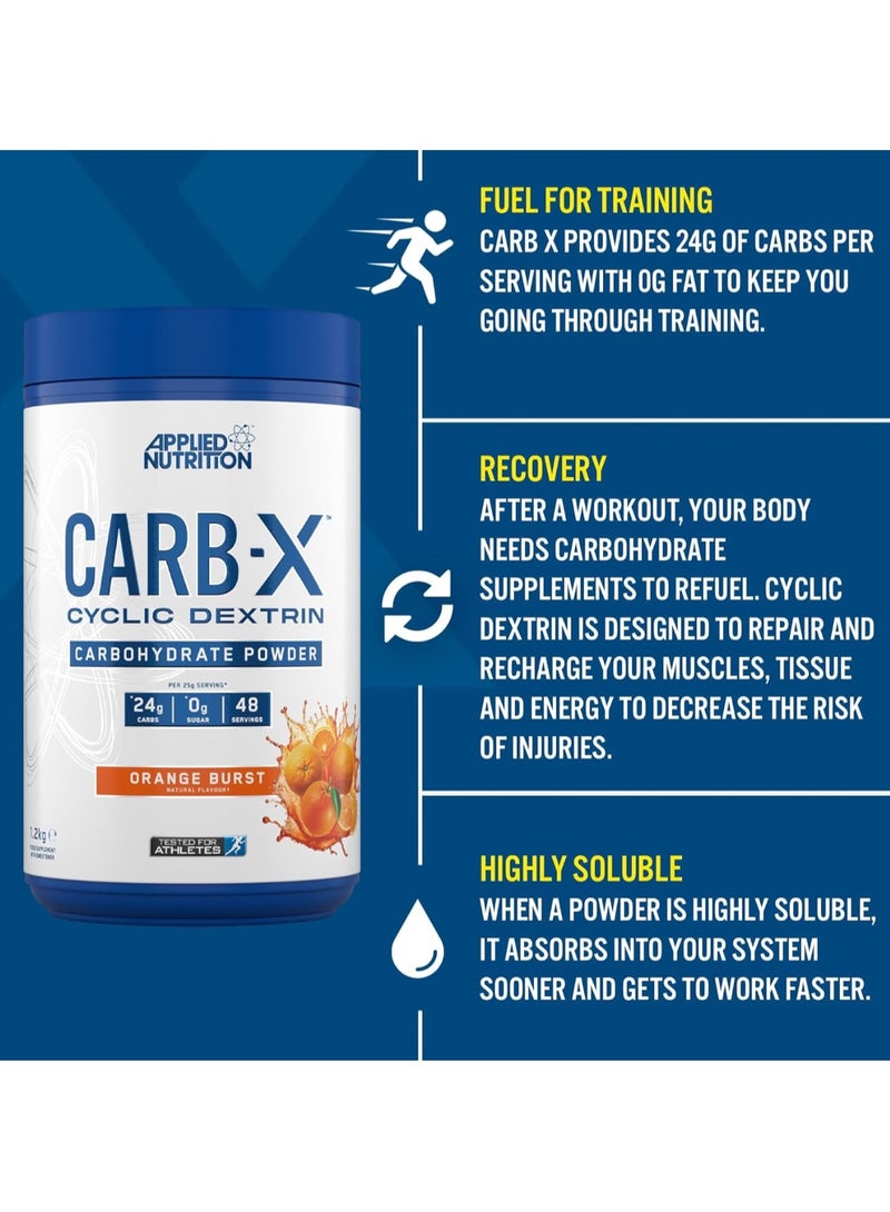 Applied Nutrition Carb X Highly Branched Cyclic Dextrin Carbohydrates, Intra & Post Workout Carbs Powder, Fuel Training & Recovery, Vegan, Gluten Free, Sugar Free, 1.2kg 48 Servings (Orange Burst) - Image 2