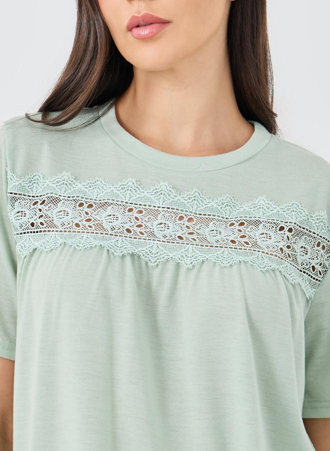 Styli Lace Insert Short Sleeve T-Shirt and Pyjama Set - Image 4