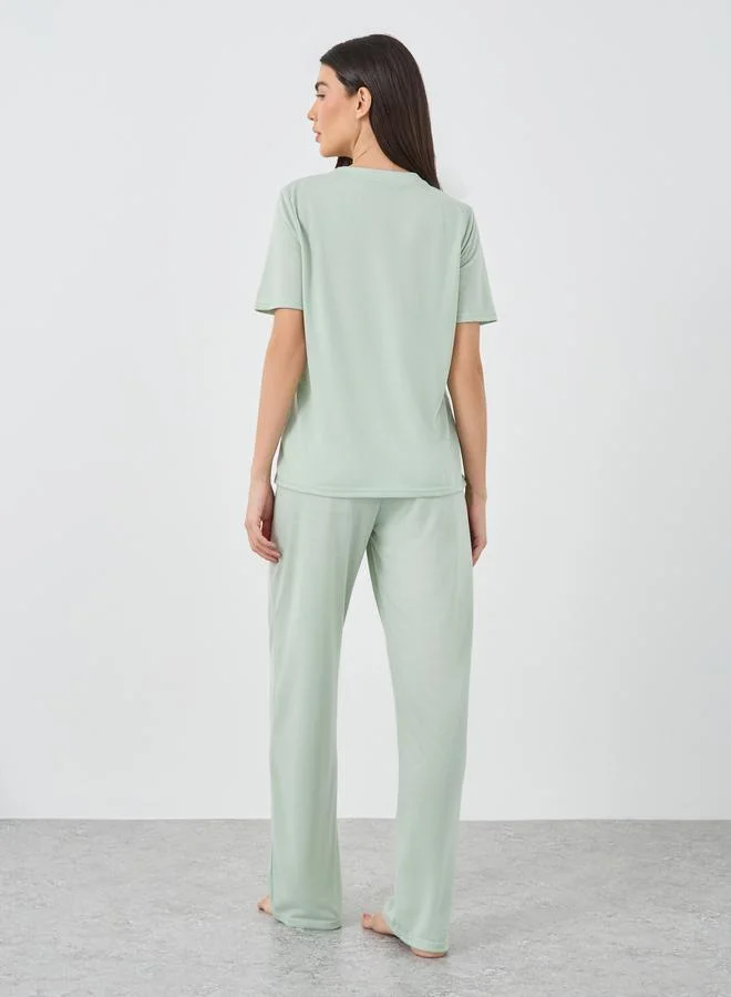 Styli Styli Lace Insert Short Sleeve T-Shirt and Pyjama Set