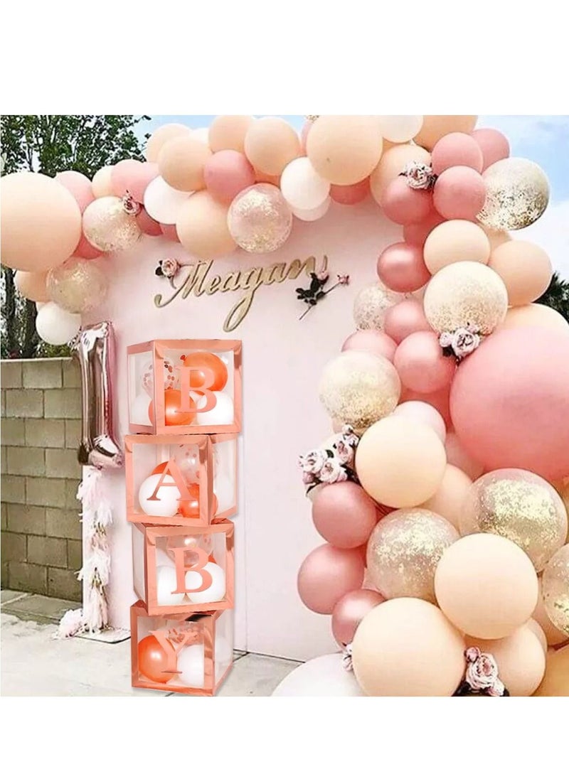 JOLLITY LLC Baby Shower Boxes Party Decorations – 4Pcs Transparent Balloons Décor Blocks for Boy Girl 1st Birthday Party Gender Reveal Backdrop (Rose Gold)  - Image 3