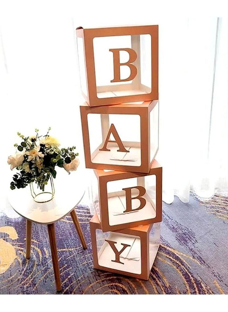JOLLITY LLC Baby Shower Boxes Party Decorations – 4Pcs Transparent Balloons Décor Blocks for Boy Girl 1st Birthday Party Gender Reveal Backdrop (Rose Gold)  - Image 1