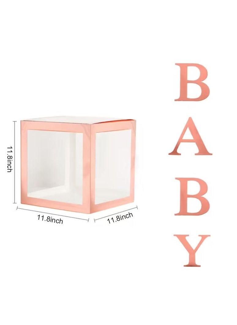 JOLLITY LLC Baby Shower Boxes Party Decorations – 4Pcs Transparent Balloons Décor Blocks for Boy Girl 1st Birthday Party Gender Reveal Backdrop (Rose Gold)  - Image 4