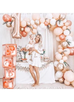 JOLLITY LLC Baby Shower Boxes Party Decorations – 4Pcs Transparent Balloons Décor Blocks for Boy Girl 1st Birthday Party Gender Reveal Backdrop (Rose Gold)  - Image 2
