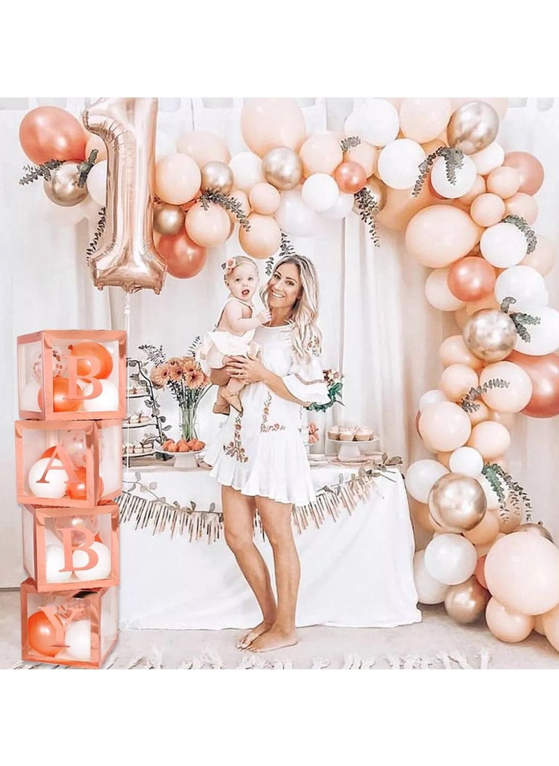 JOLLITY LLC Baby Shower Boxes Party Decorations – 4Pcs Transparent Balloons Décor Blocks for Boy Girl 1st Birthday Party Gender Reveal Backdrop (Rose Gold)  - Image 2
