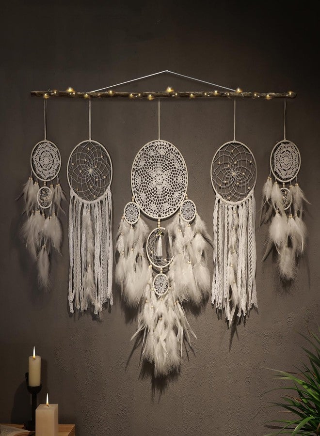 Artilady 5 Pack Boho Dream Catcher Wall Hanging - White Handmade Dream Catchers Large Small Wall Decor for Bedroom Adult Sun and Moon Bohemian Hanging Decor Wedding Party Decoration for Women Teen Girls - Image 1