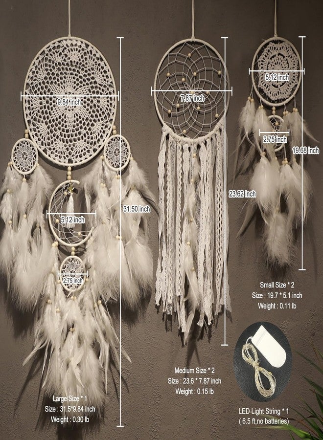 Artilady 5 Pack Boho Dream Catcher Wall Hanging - White Handmade Dream Catchers Large Small Wall Decor for Bedroom Adult Sun and Moon Bohemian Hanging Decor Wedding Party Decoration for Women Teen Girls - Image 5