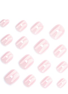 JOSQUEWNN Press on nails,24pcs,Stylish Minimalist Nude Press-On Nails with White Heart Design, Mini Nail Tips Perfectly Showcasing Elegance and Cuteness, Fake Acrylic Nails With Glue Kit.  - Image 3
