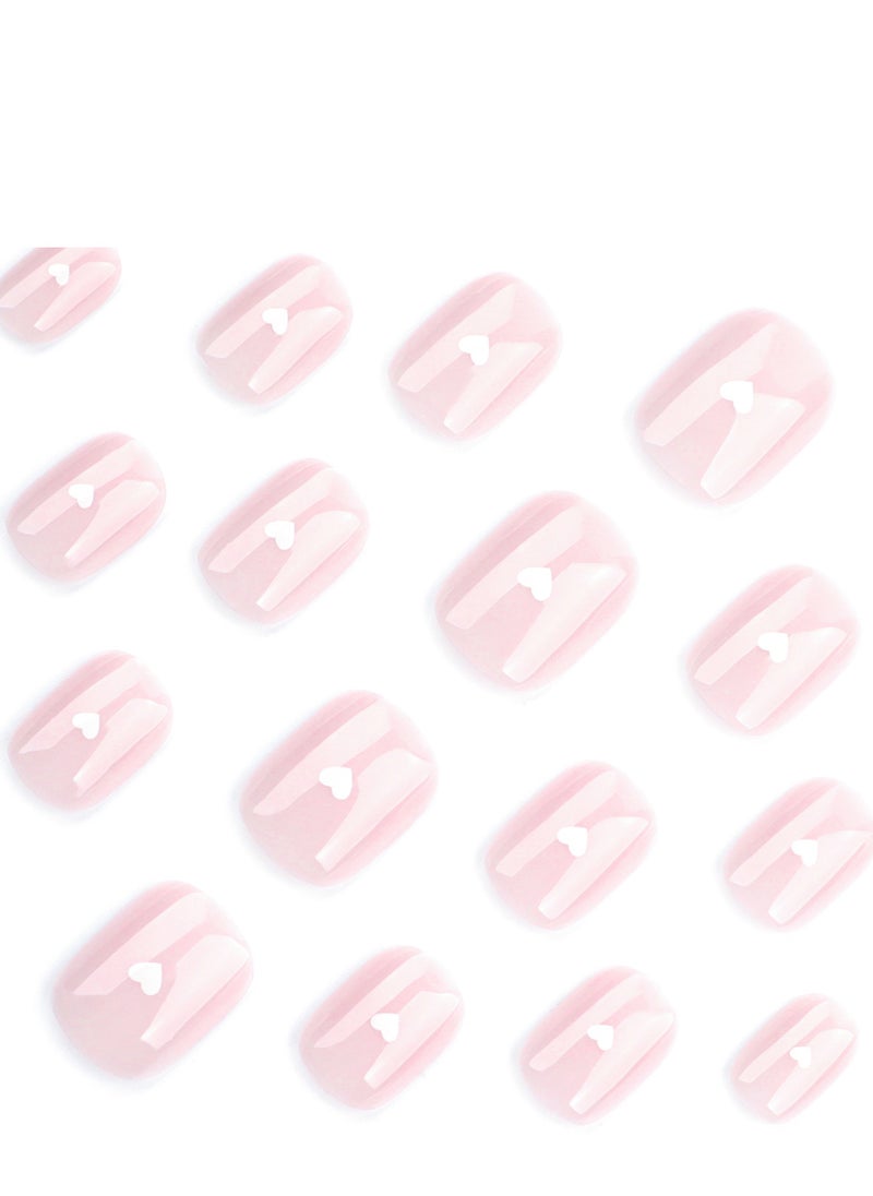 JOSQUEWNN Press on nails,24pcs,Stylish Minimalist Nude Press-On Nails with White Heart Design, Mini Nail Tips Perfectly Showcasing Elegance and Cuteness, Fake Acrylic Nails With Glue Kit.  - Image 3