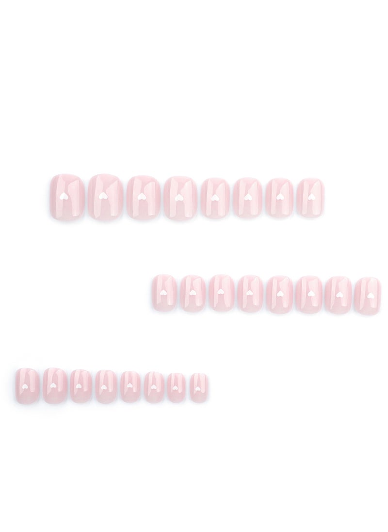 JOSQUEWNN Press on nails,24pcs,Stylish Minimalist Nude Press-On Nails with White Heart Design, Mini Nail Tips Perfectly Showcasing Elegance and Cuteness, Fake Acrylic Nails With Glue Kit.  - Image 5