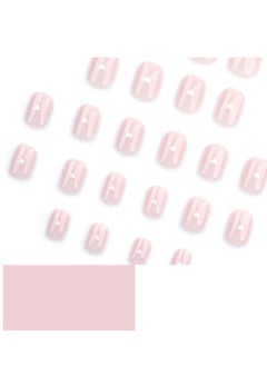 JOSQUEWNN Press on nails,24pcs,Stylish Minimalist Nude Press-On Nails with White Heart Design, Mini Nail Tips Perfectly Showcasing Elegance and Cuteness, Fake Acrylic Nails With Glue Kit.  - Image 2