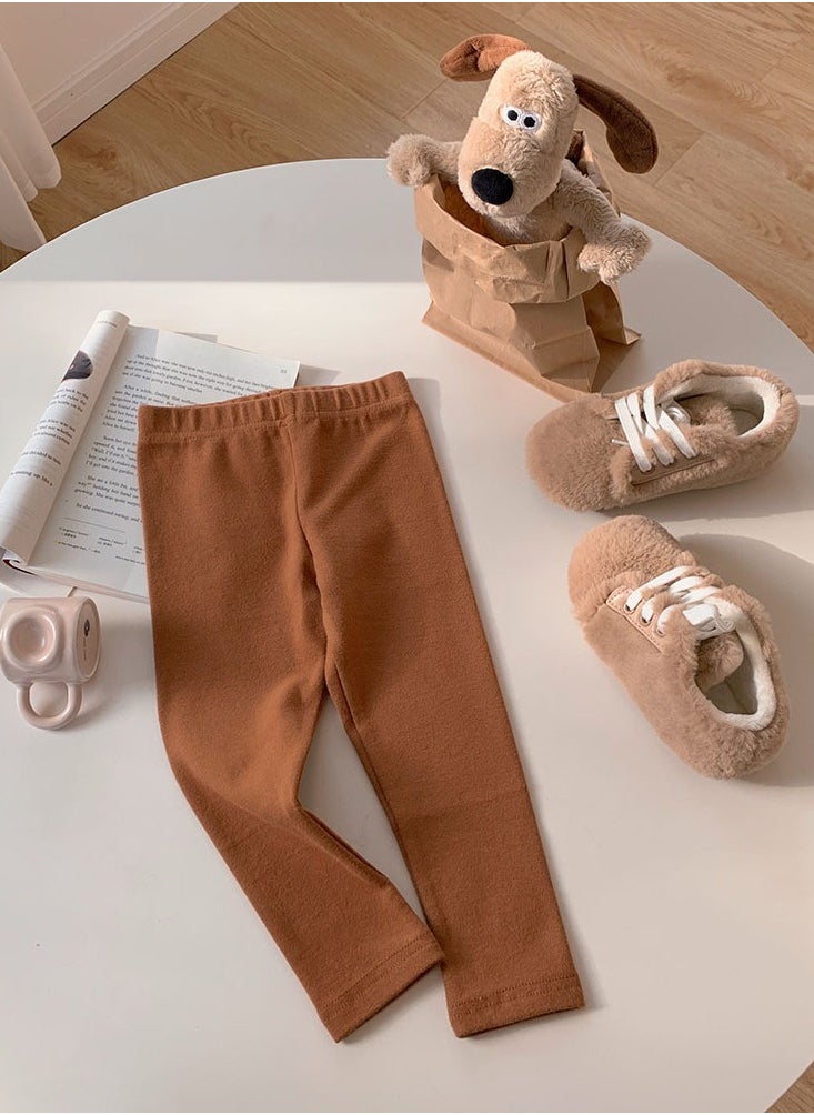 Loquat - Kids Solid Color Thermal Underwear Pants Cotton Soft Long Johns Base Layer Bottom Children's Pajama Pants Dark Brown - Image 1