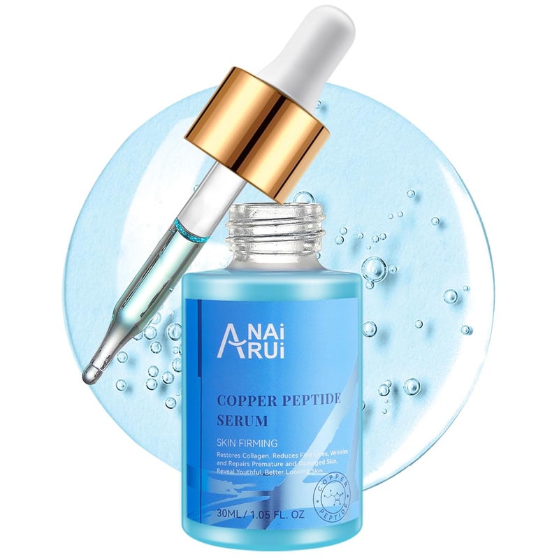 ANAI RUI Copper Peptides Serum for Face Copper Peptide Face Serum  Hyaluronic Acid  Reduces Fine Lines  Wrinkles Plumping and Radiant Skin 1flOz