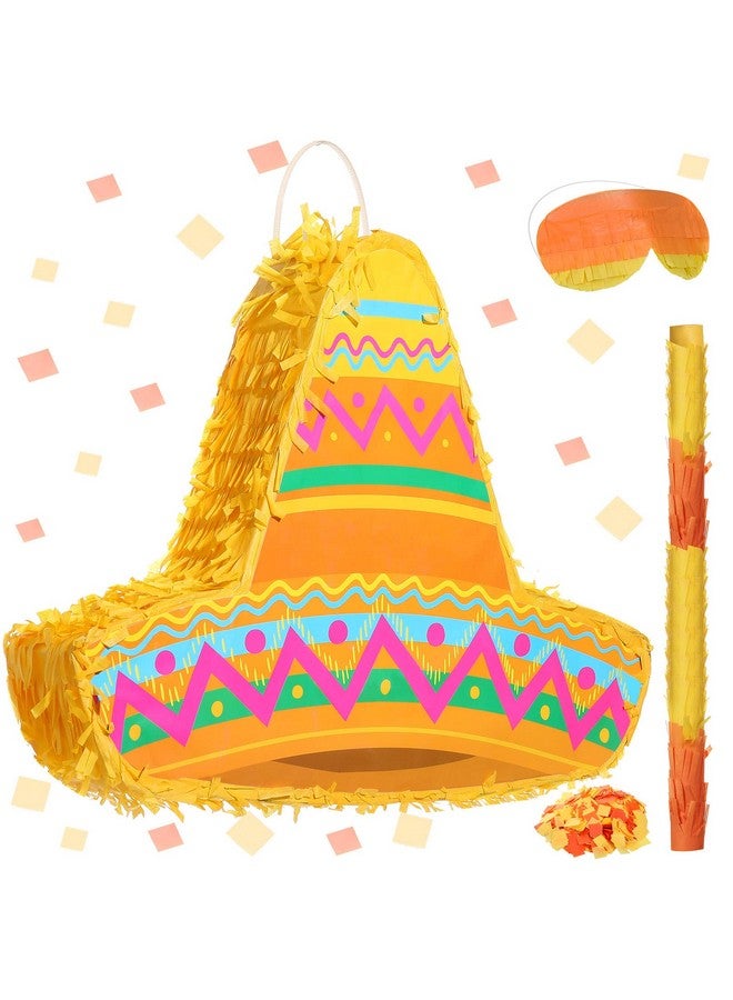Mexican Themed Party Pinata With Stick Blindfold Confetti Mexican Sombrero Hat Cinco De Mayo Pinata Fiesta Carnival Pinata For Cinco De Mayo Fiesta Theme Birthday Party 16 X 11 X 3 Inch