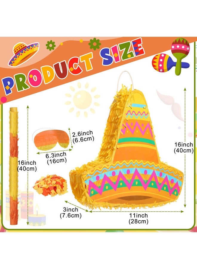 Mexican Themed Party Pinata With Stick Blindfold Confetti Mexican Sombrero Hat Cinco De Mayo Pinata Fiesta Carnival Pinata For Cinco De Mayo Fiesta Theme Birthday Party 16 X 11 X 3 Inch