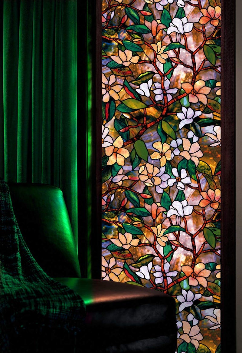 Elton 3D Window Films Privacy Film Self Adhesive Decorative Film for Bathroom Door Window Heat Control Anti UV (GreenFlower) 16x144 Inches - Image 4