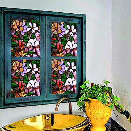 Elton 3D Window Films Privacy Film Self Adhesive Decorative Film for Bathroom Door Window Heat Control Anti UV (GreenFlower) 16x144 Inches - Image 3