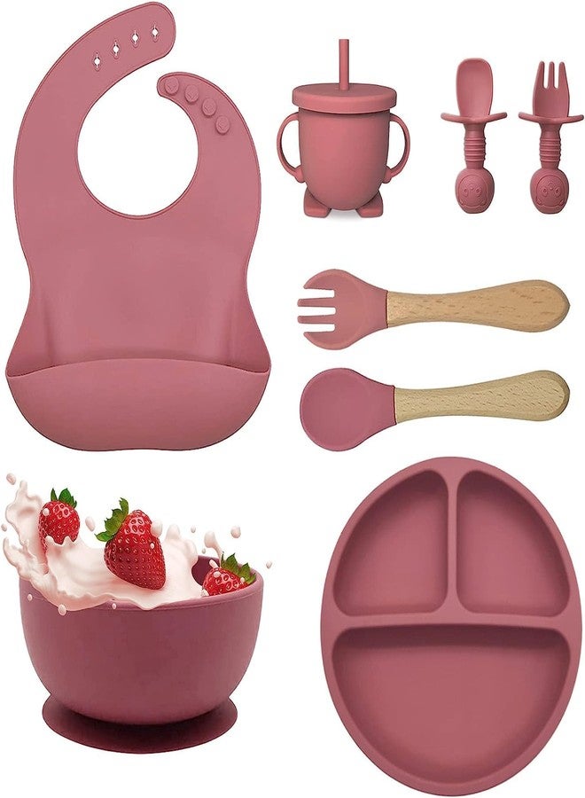 Apexx Silicone Suction Plates Solid for Baby&Toddler|Large Crumb Pouch|Suction Bowl,Cup,Fork,and Spoon Cutlery Set|Easy Wipe Clean|Baby Feeding Sets for Babies and Toddlers (8 Pcs),Pink - Image 1