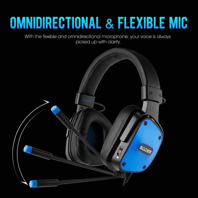 SADES DPOWER Stereo Gaming Headset for PS4, PC, Mobile, Noise Cancelling Over Ear Headphones with Omnidirectional and Flexible Mic, Skin-friendly Leather Ear muffs for Nintendo Switch Games-Black Blue - Image 4