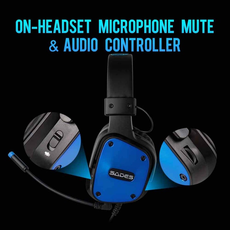 SADES DPOWER Stereo Gaming Headset for PS4, PC, Mobile, Noise Cancelling Over Ear Headphones with Omnidirectional and Flexible Mic, Skin-friendly Leather Ear muffs for Nintendo Switch Games-Black Blue - Image 3