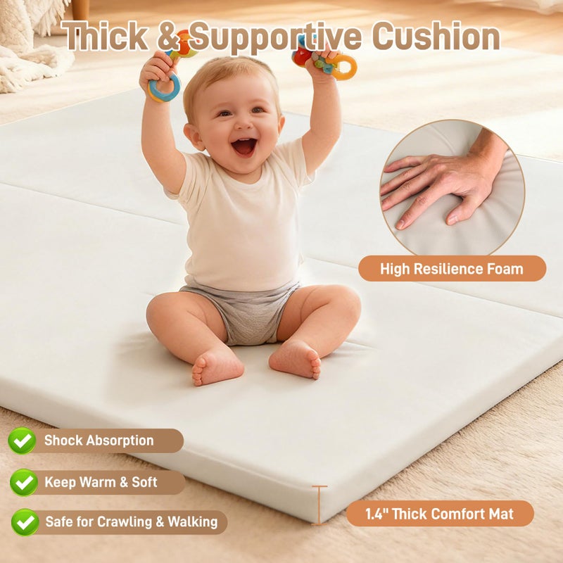 Bootuu Baby Play Mat for Floor 1.4" Thick Memory Foam 50x50 Playpen Mat for Toddlers Infant Kids with Non-Slip Backing Safe for Crawling, Water-Repellent Leather for Tummy Time, Tatami Style(Grey) - Image 4