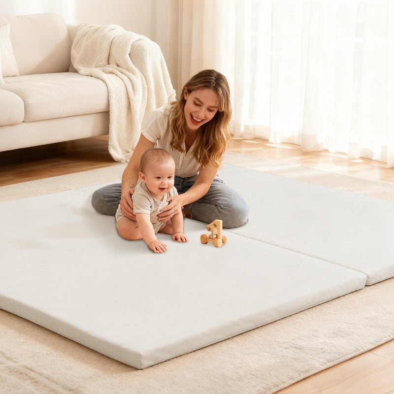 Bootuu Baby Play Mat for Floor 1.4" Thick Memory Foam 50x50 Playpen Mat for Toddlers Infant Kids with Non-Slip Backing Safe for Crawling, Water-Repellent Leather for Tummy Time, Tatami Style(Grey) - Image 1