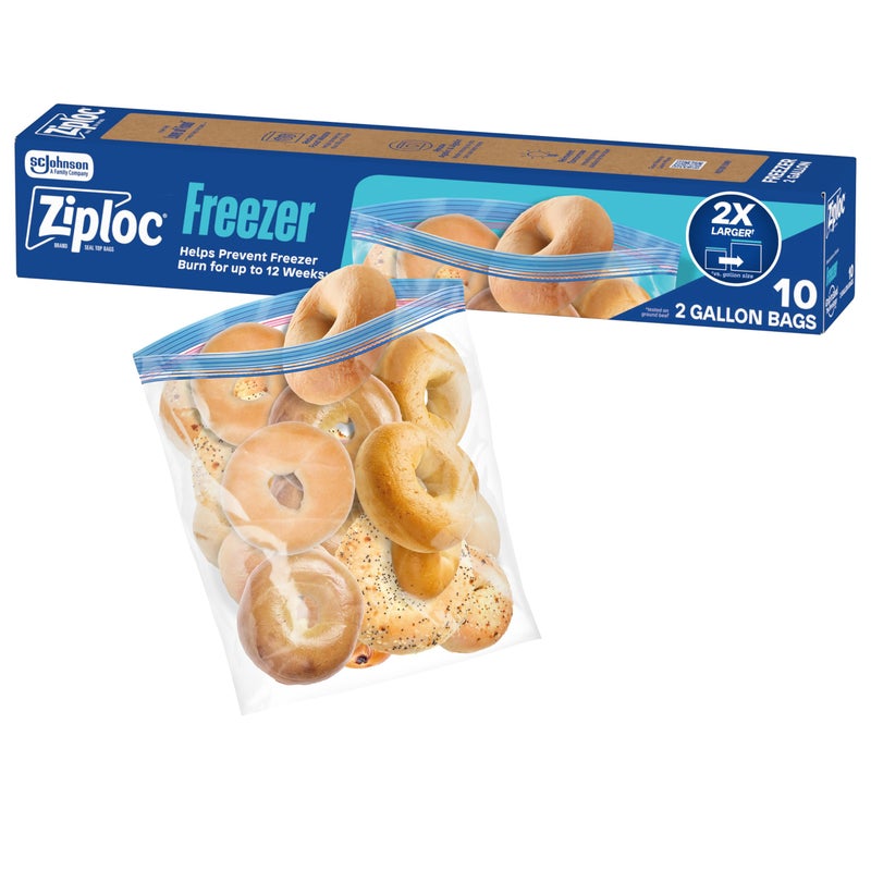Ziploc 2 Gallon Food Storage Freezer Bags, Grip 'n Seal Technology for Easier Grip, Open, and Close, 10 Count (Packaging May Vary) - Image 1