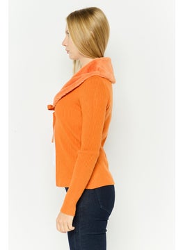 NEW LOOK Women Tie Neck Long Sleeve Ribbed Cardigan, Orange  - Image 2