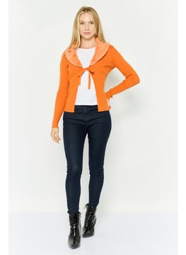 NEW LOOK Women Tie Neck Long Sleeve Ribbed Cardigan, Orange  - Image 4